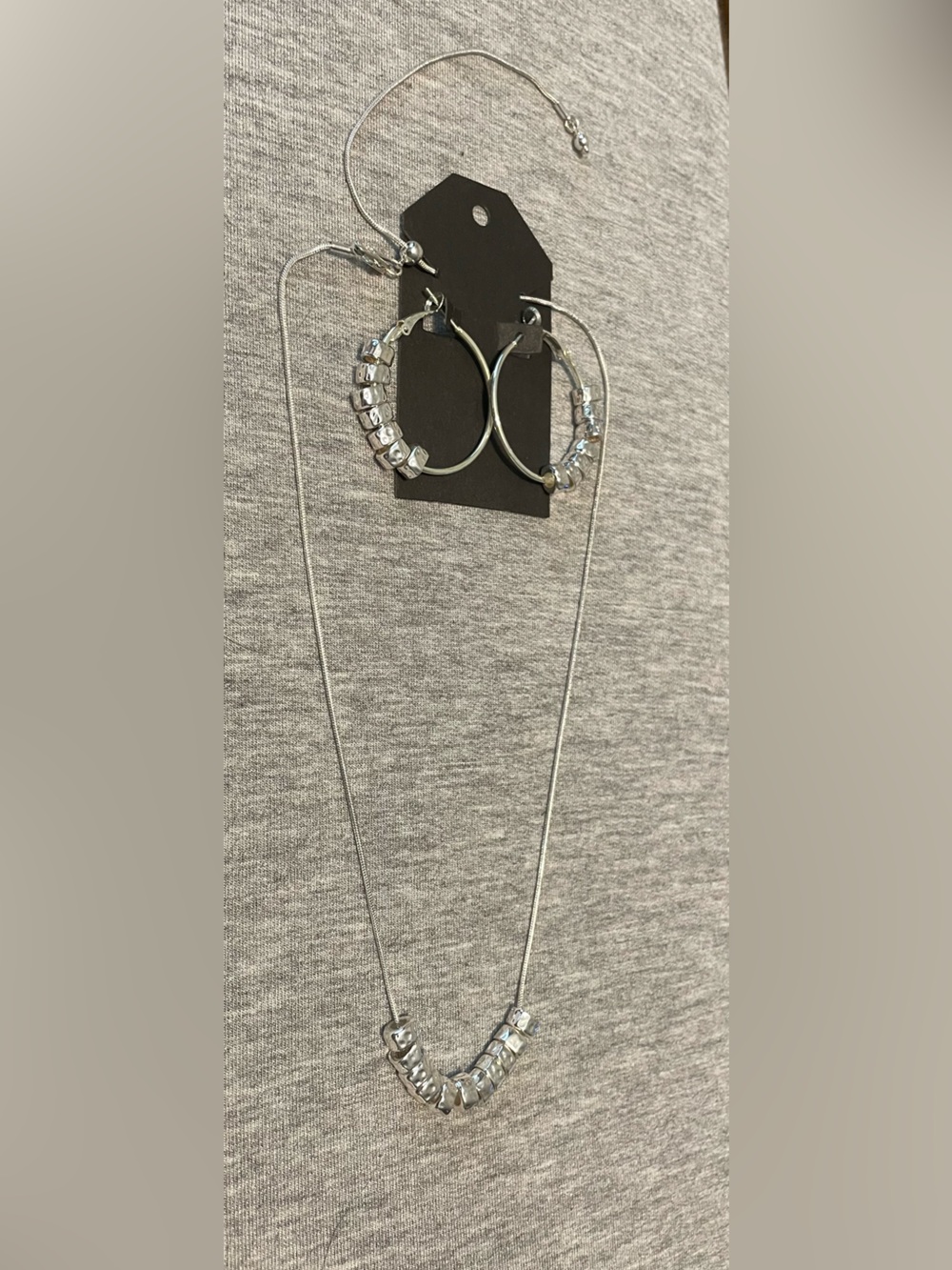 Shiny Silver Beaded Necklace & Hoop Earring Set-  Women's Jewelry